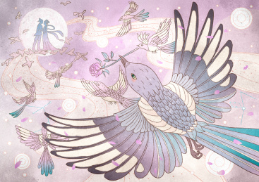 七夕牛郎织女玫瑰喜鹊浪漫星空银河