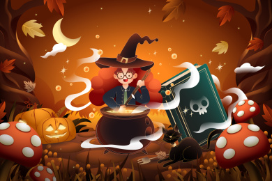 万圣节女巫矢量插画