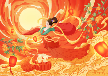 中秋 国潮插画