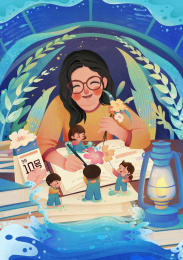 感恩教师节教师和学生竖版海报