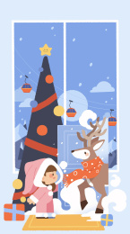 圣诞节女孩和鹿