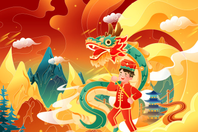 龙年国潮风矢量插画