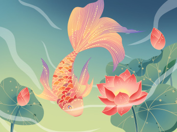 国潮插画锦鲤荷叶荷花