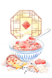 水墨水彩新年腊八粥八宝粥插画