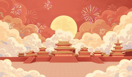 中国宫殿建筑文化节日插画