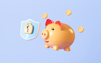 卡通盾牌加密保护银行财产3D渲染