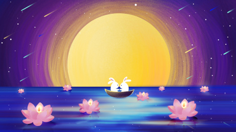 月下胡泊莲花风景