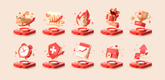 金融理财红金色图标3D海报配图合集