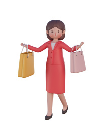 3d渲染提着购物袋的女人插画