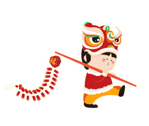 新年元素欢乐鞭炮小孩矢量插画