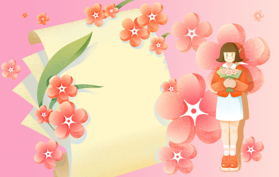 手捧鲜花的女孩和书信