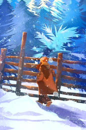 冬季雪地里行走的人物场景插画