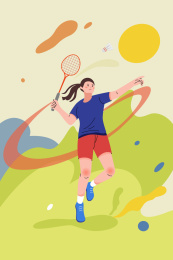 扁平风羽毛球运动员比赛训练