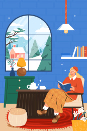 冬季居家生活矢量插画