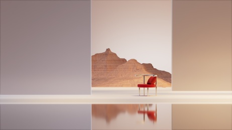 3D渲染极简艺术家居空间