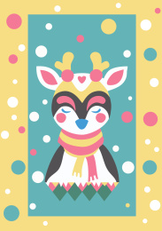 卡通戴围巾的圣诞小鹿矢量插画图案