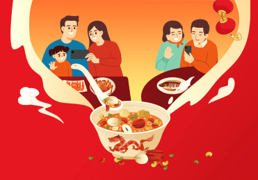 腊八节一家团圆一起吃腊八粥