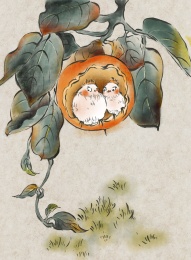 中国风国画两只小鸟