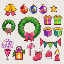 圣诞节8bit像素素材零件