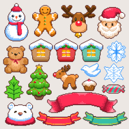 圣诞节8bit像素素材零件