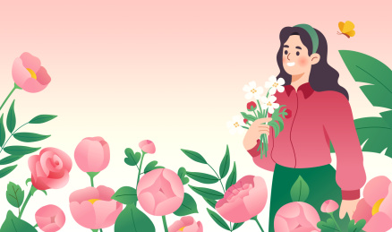 春天风景如画自然风光渐变风插画