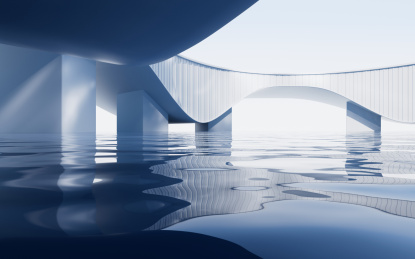 创意简约建筑与水面3D渲染