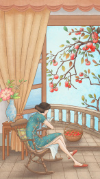 窗前看书人物插画