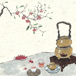 手绘中国风围炉煮茶插画二十四节气立冬