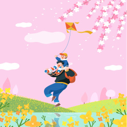 春天爸爸带着孩子去踏青放风筝