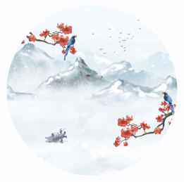 中国风冬天意境雪山山水画 冬天圆形节气插