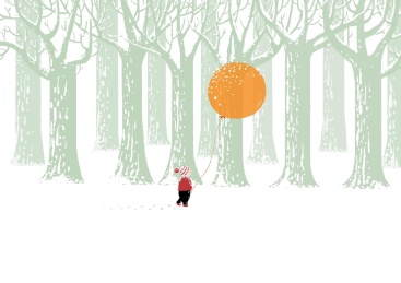 冬天雪景插画森林中的孩子