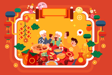 春节家人团圆饭矢量插画