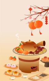 围炉煮茶配套茶具点心插画海报