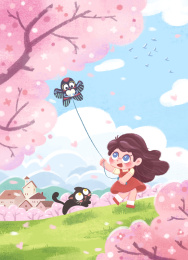 春分插画放风筝