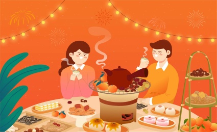 围炉煮茶节日聚会露茶话会喝茶聊天插画海报