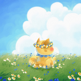 草地上的猫可爱治愈插画