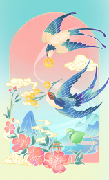 国潮风插画-春天的燕子