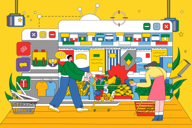 情侣购物消费矢量插画