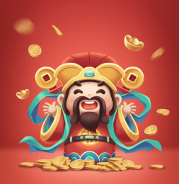 红色财神爷接金币位图