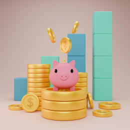 3D小猪存钱罐金币理财上升趋势