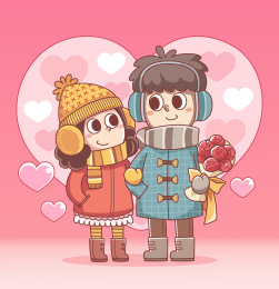 粉红爱心情侣矢量图