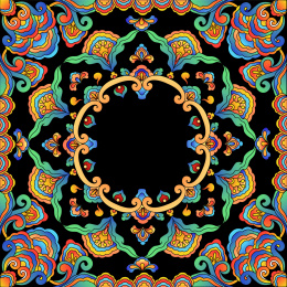 矢量敦煌藻井花纹图案线条画装饰场景