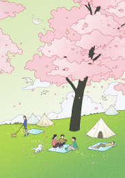 春天春分露营郊游春游旅行插画