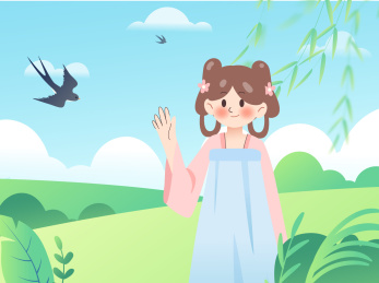 春天里游玩的汉服女孩