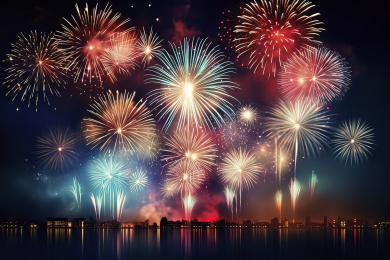 夜晚城市上空得烟花