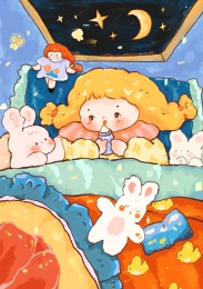 可爱兔子与小女孩童年系列