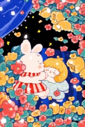 可爱兔子与小女孩童年系列