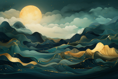 中国风金色边缘山水背景