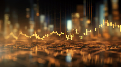 城市虚化夜景背景下的股票k线图股票走势图