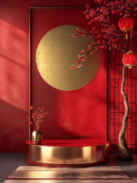 红色的中国元素电商产品展示背景